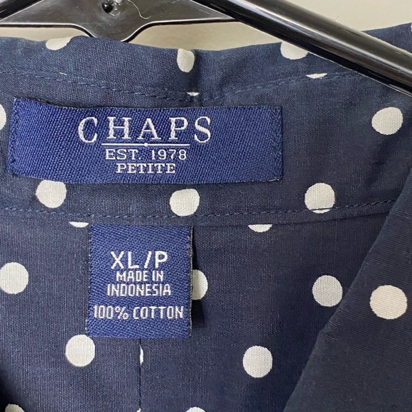 Chaps Blue and White Tie Front Blouse with Mandarin Collar - Picture 2 of 6